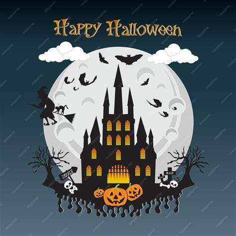 Maison hantée château lune sorcière Halloween