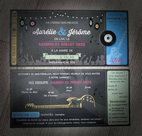 Billet concert mariage rock personnalisé