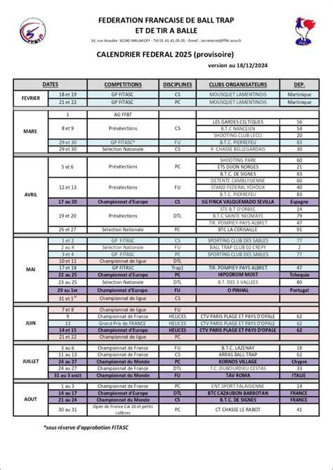 Calendrier des horaires de ball-trap