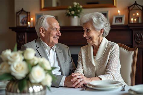 Couple célébrant cinquante ans mariage
