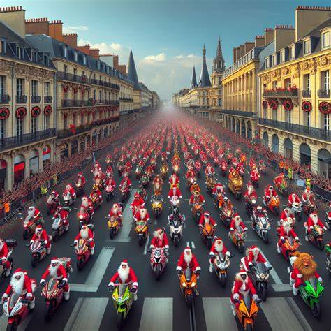 Parade de motards déguisés en Père Noël