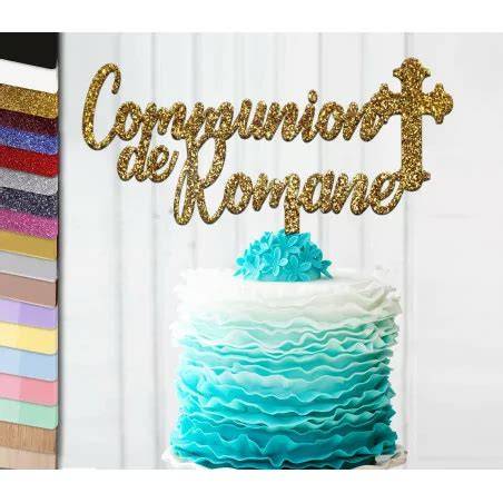 Topper prénom croix gâteau communion