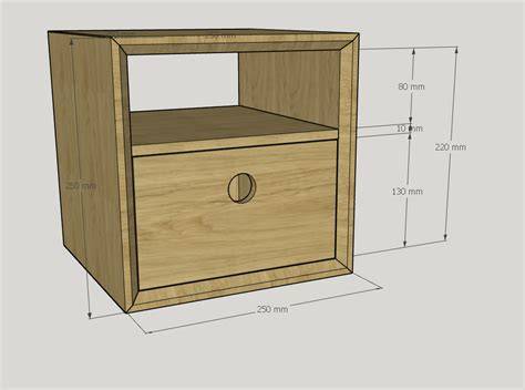 plan technique table de chevet PNG