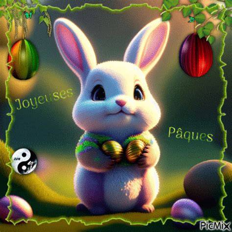 GIF Joyeuses Pâques avec lapin et œufs