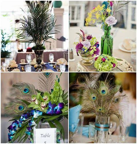 Table décorée mariage plumes paon