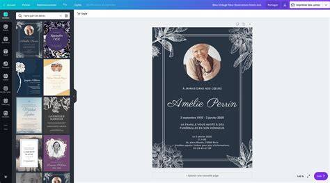 Faire-part décès avec portrait sobre