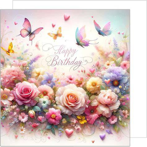 Carte anniversaire fille fleurs ballons