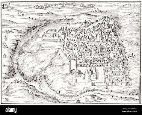 Carte ancienne de Jérusalem et piscine de Siloé