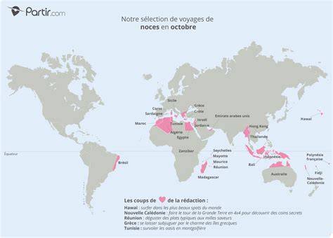 Carte des destinations de voyage de noces