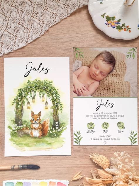 Faire-part naissance Bambi forêt aquarelle