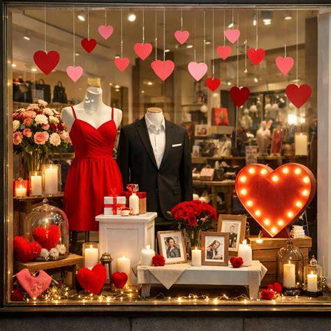 Vitrine Saint-Valentin rouge rose cœur