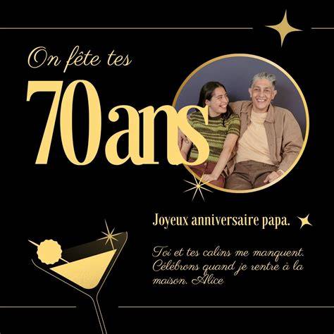 Carte anniversaire 70 ans photo élégante
