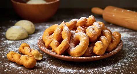 Beignets de carnaval dorés et saupoudrés