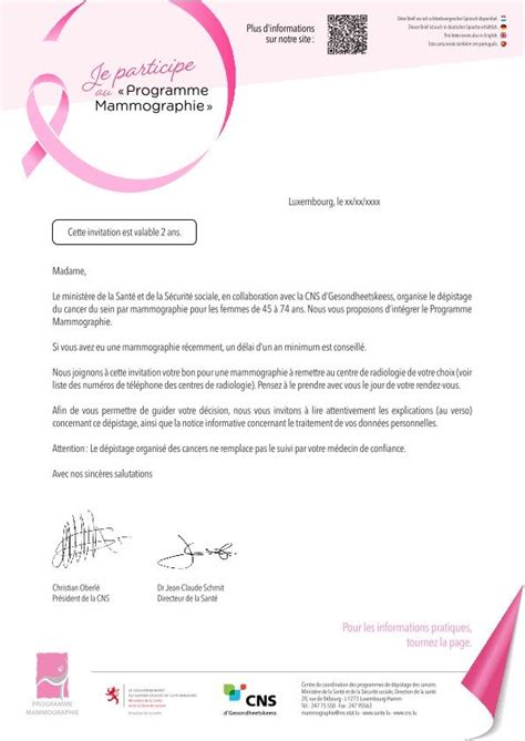 Calendrier invitation mammographie tous les deux ans