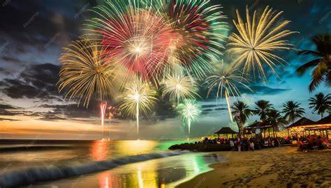 Feux d’artifice et drapeaux tricolores