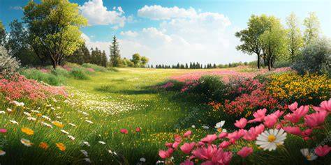 Prairie fleurie chemin vers horizon