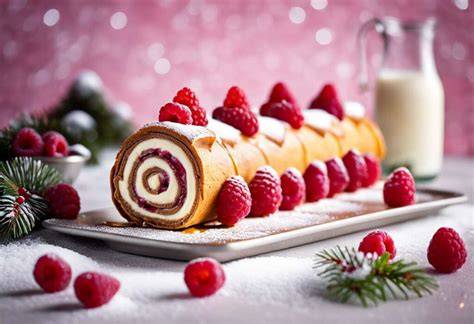 Part de bûche roulée vanille framboise
