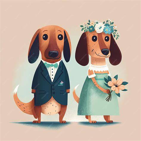 Couple marié avec chien illustration