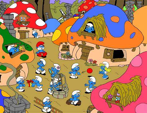 village Schtroumpfs maisons champignons