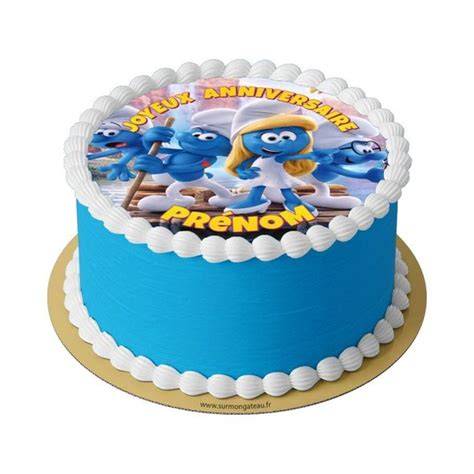 gâteau anniversaire Schtroumpfs bleu blanc