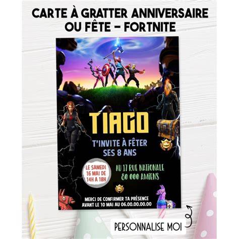 Invitation anniversaire Fortnite à gratter