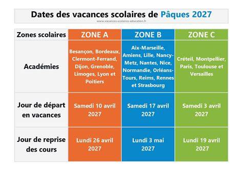 Calendrier vacances Pâques Corse 2027