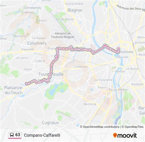 Carte du parcours bus 63 Tisséo