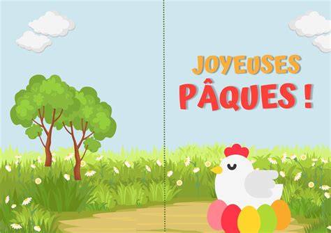 Carte de Pâques avec poule coloriée