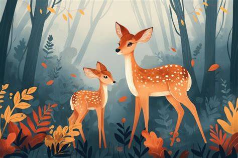 illustration faire-part forêt faon