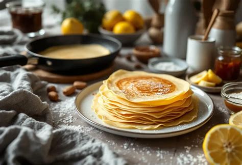 Crêpes dorées empilées ambiance Chandeleur