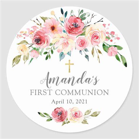 étiquette communion fille rose fleurs