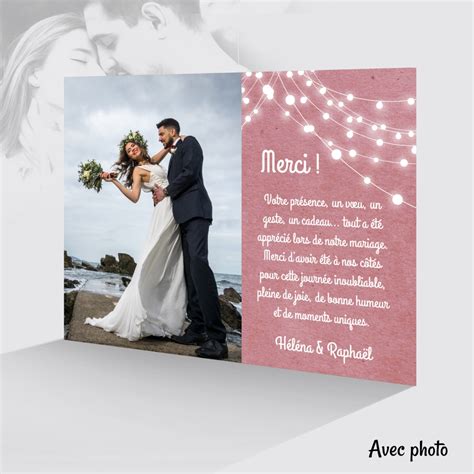 carte remerciement mariage imprimée