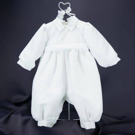 Barboteuse blanche baptême garçon dentelle