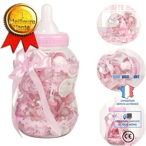 biberons roses pour dragées baptême fille