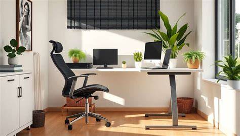 espace de télétravail avec accessoires ergonomiques
