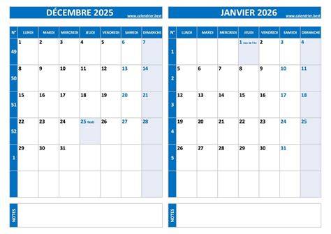 Calendrier du réveillon 31 décembre 1er janvier