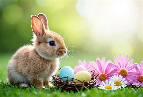 Lapin de Pâques apportant des œufs