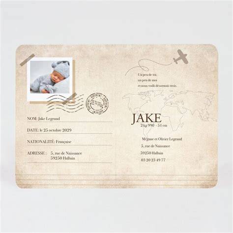 Faire-part naissance passeport carte du monde