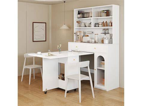 Table haute rabattable transformée en buffet