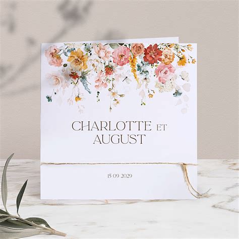 Faire-part aquarelle fleurs et animaux