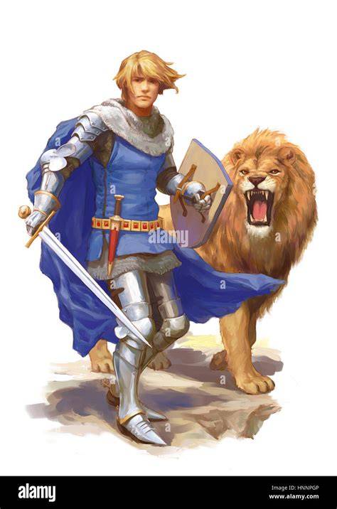 illustration chevalier au lion et fontaine