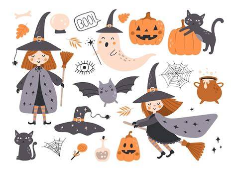 illustrations halloween enfants araignée et sorcières