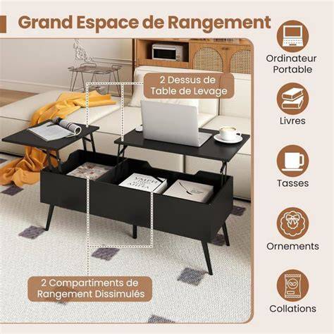 schéma rangement compartiments secret table basse