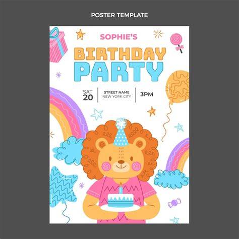 Affiche colorée de fête d’anniversaire enfantine