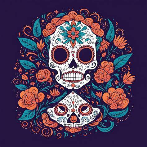 schéma des sugar skulls motifs floraux