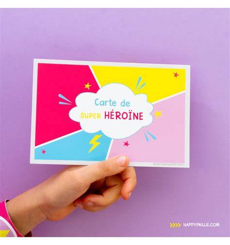 Carte d'invitation super héros fille design BD