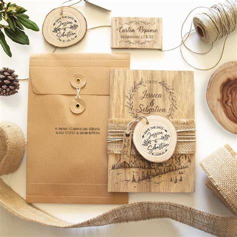image de faire-part bois mariage nature