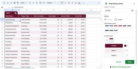 diagramme organisation table Google Sheets