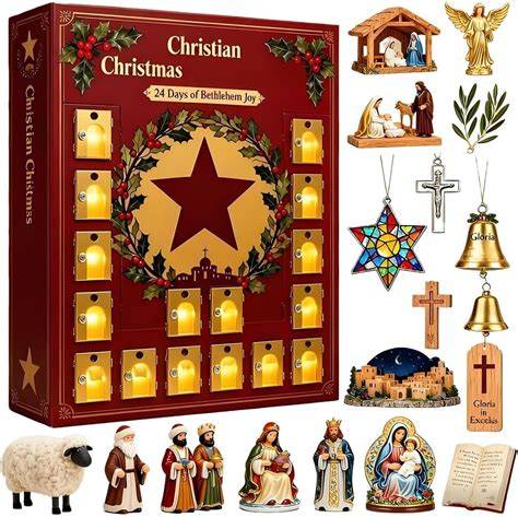 Crèche et décorations religieuses en église