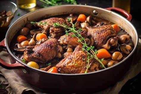 illustration préparation coq au vin (étapes)